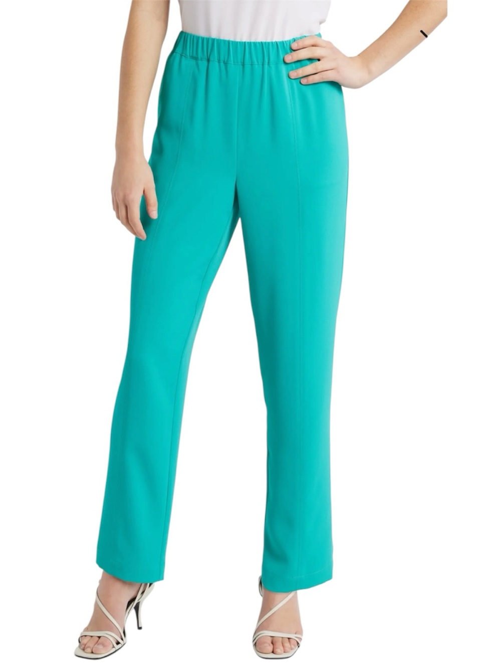 NWT Ming Wang Knit Pull-On Ankle Pants - Jade Green - Size Large